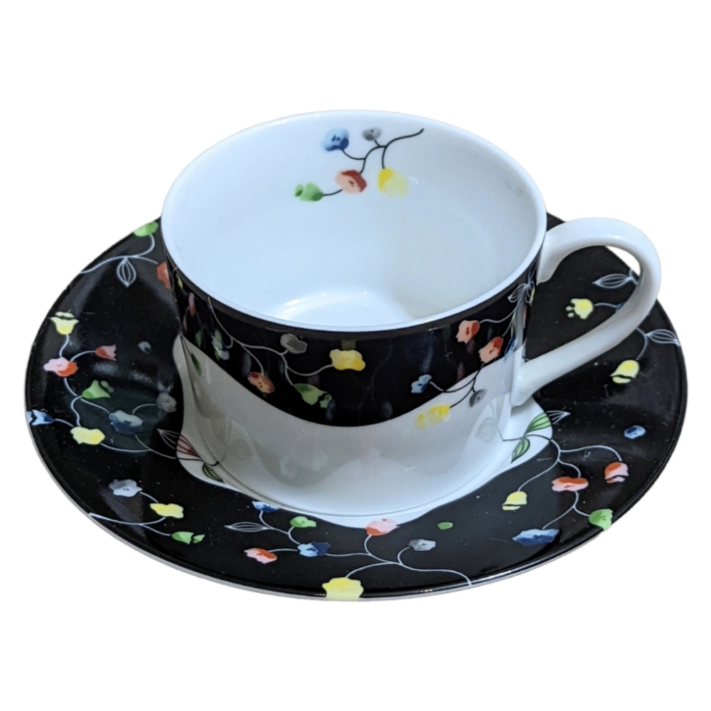 Vintage RARE Taitu Cup & Saucer by Emilio Bergamin Italy Porcelain Floral 80's